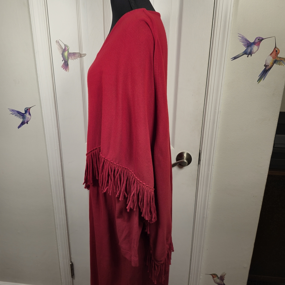 Tribeca Studio Plus Size 1XLWP Red Fringe Maxi Sweater Dress Boho Knit V-Neck - Picture 4 of 6